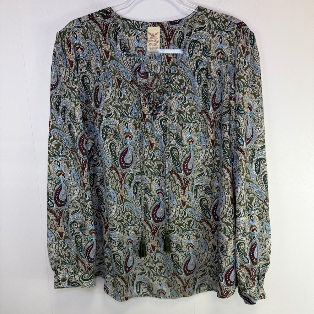 Faded Glory Paisley Blouse Long Sleeve Fairy Grunge Globin core Boho Top XXL